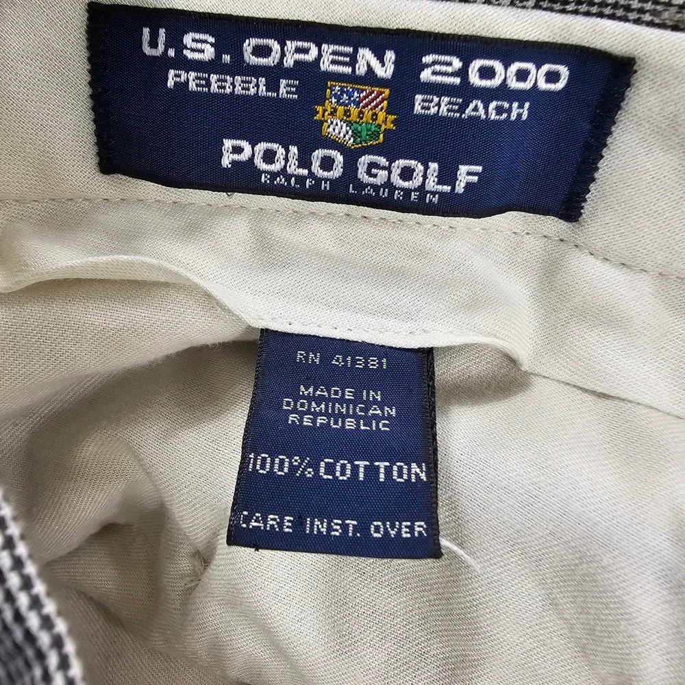 Polo Golf US OPEN 2000 Trousers Men 35x31 Gray Glen Plaid Pleated Cuff Pants VTG